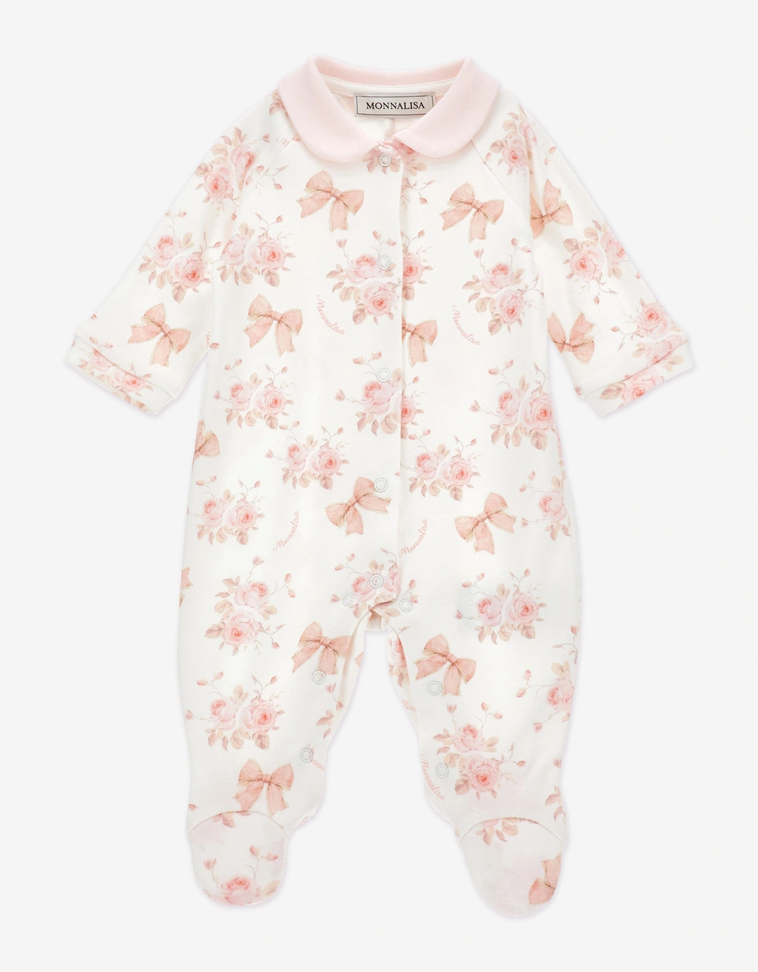 Baby Girls Bow and Flower Print Babygrow in White, 5 of 4