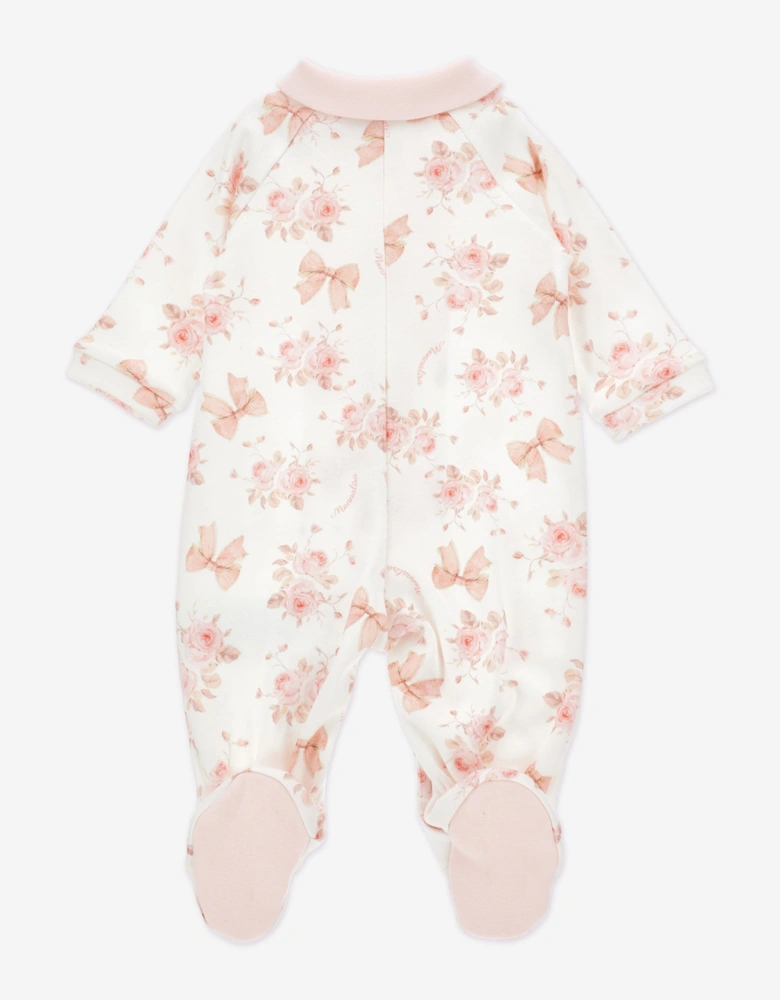 Baby Girls Bow and Flower Print Babygrow in White