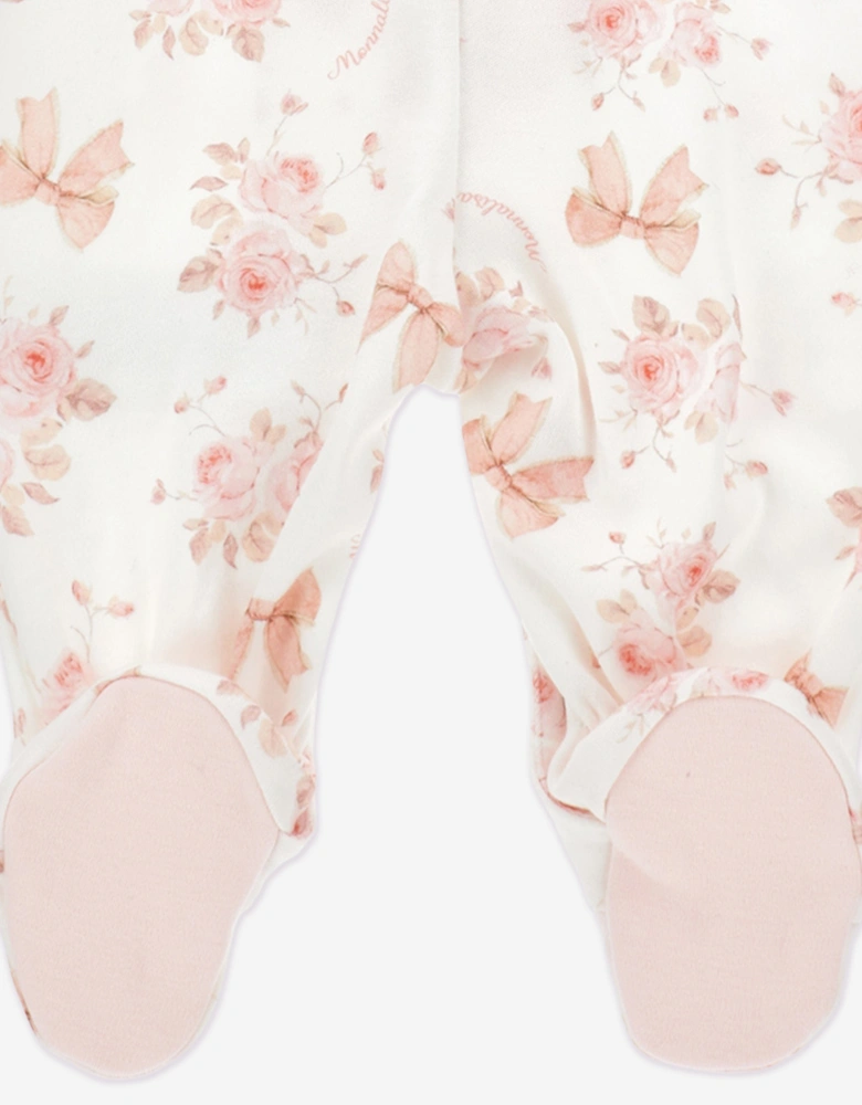 Baby Girls Bow and Flower Print Babygrow in White