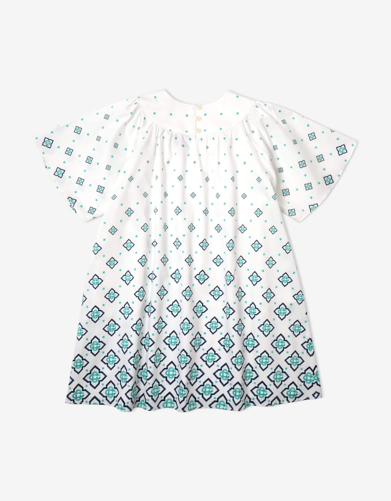 Girls Degrade Monogram Gathered Dress in Blue
