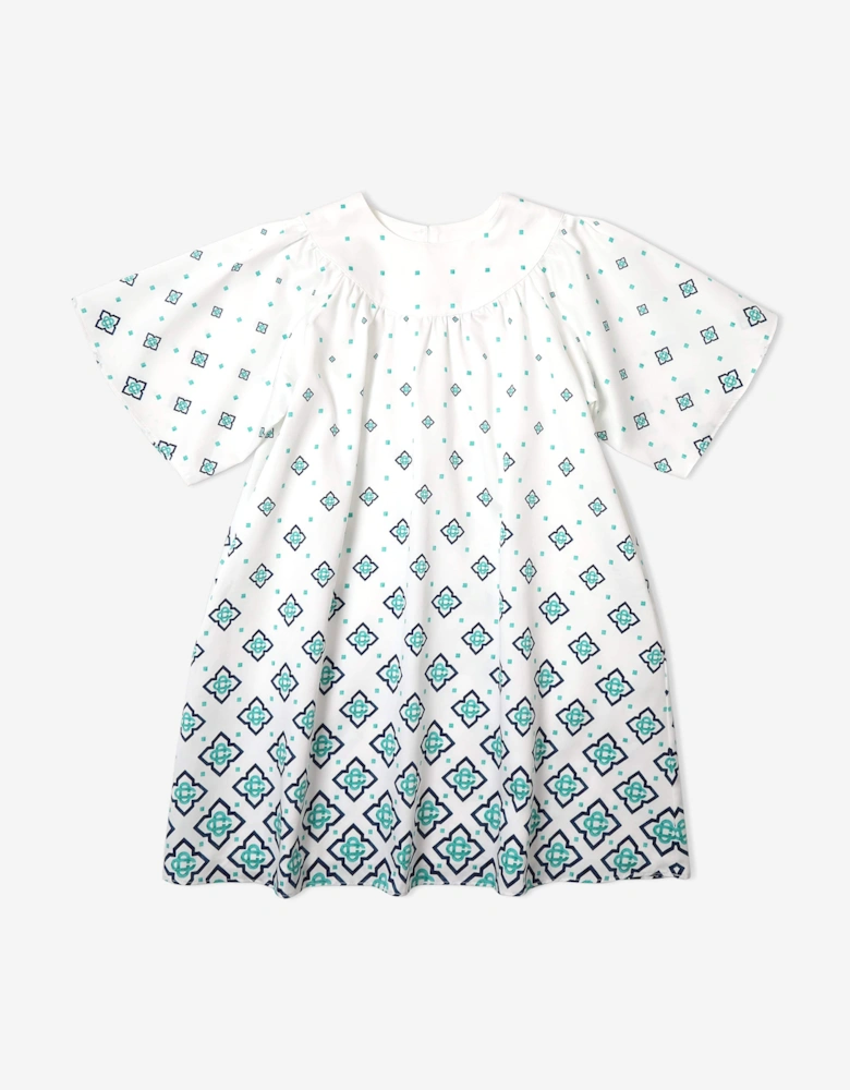 Girls Degrade Monogram Gathered Dress in Blue