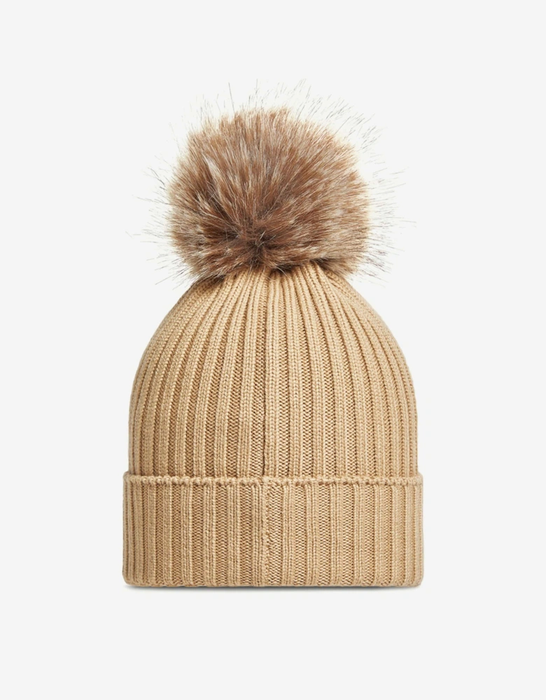 Girls Knitted Pom Pom Hat in Beige