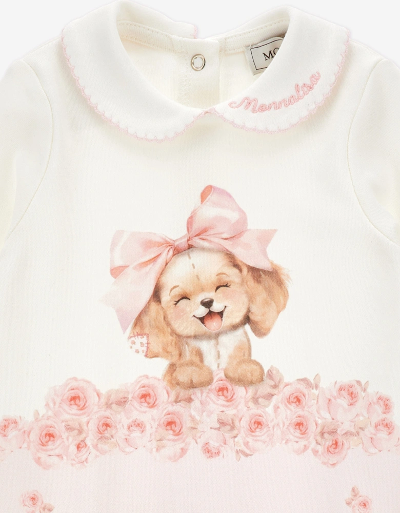 Baby Girls Puppy Print Babygrow in Pink