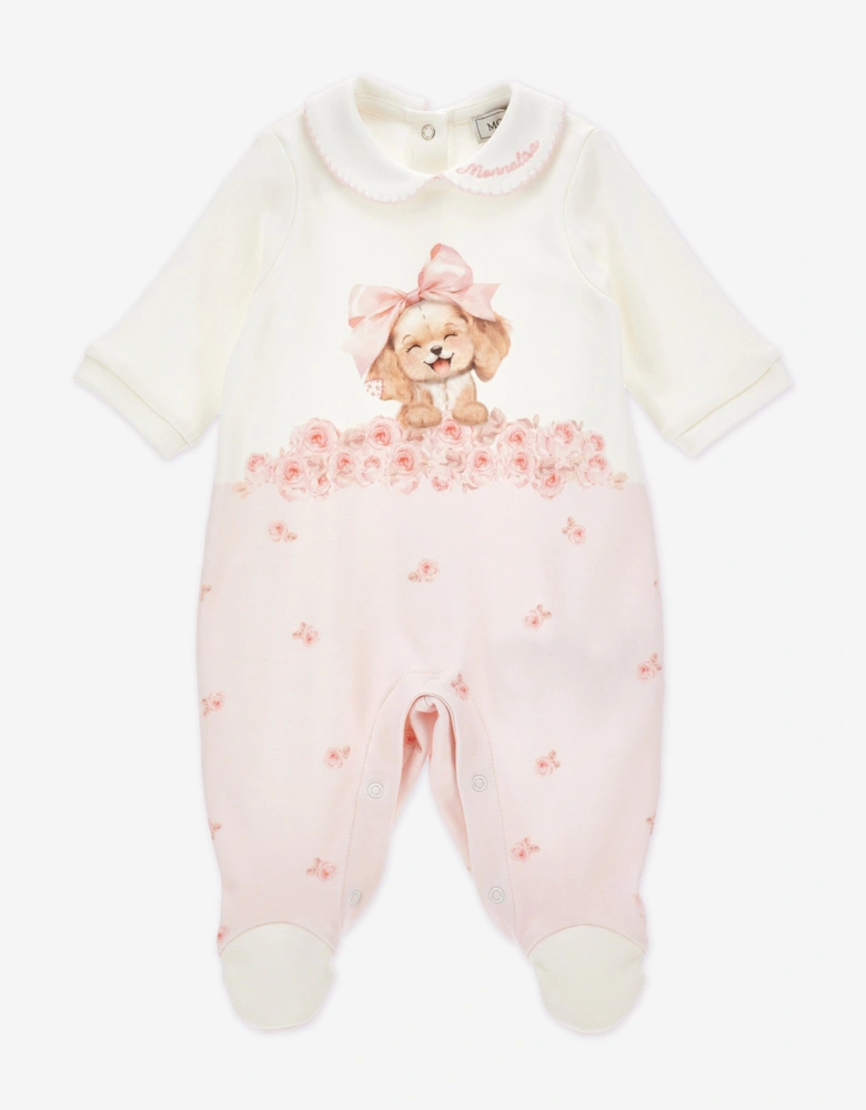 Baby Girls Puppy Print Babygrow in Pink