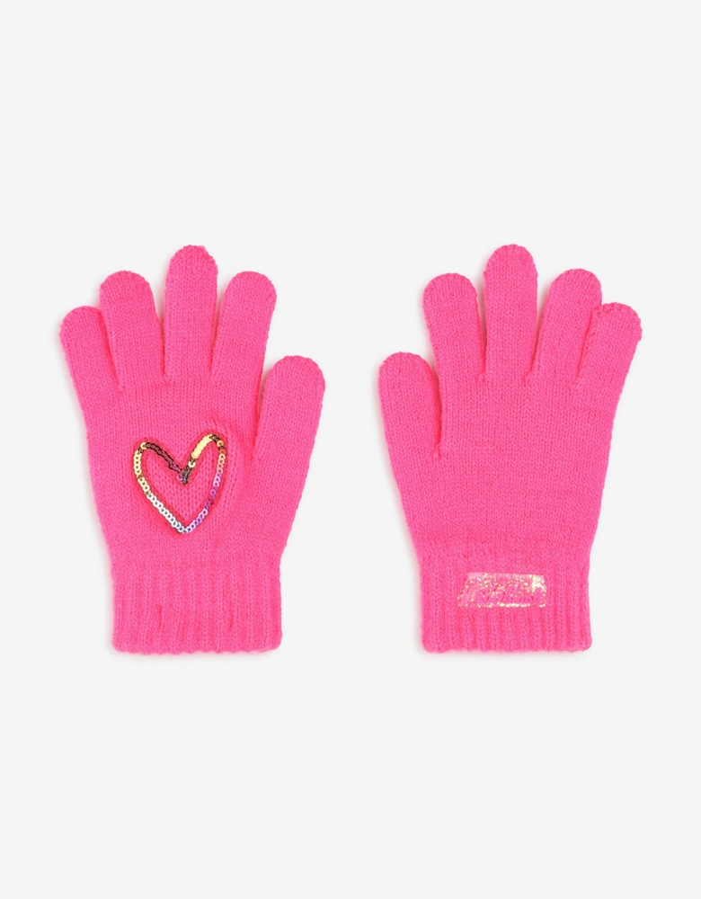 Billieblush Girls Sequin Heart Gloves in Pink