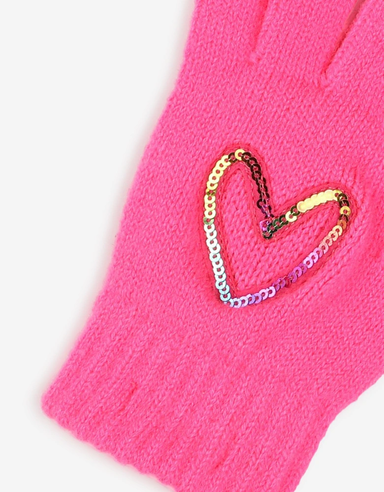 Billieblush Girls Sequin Heart Gloves in Pink