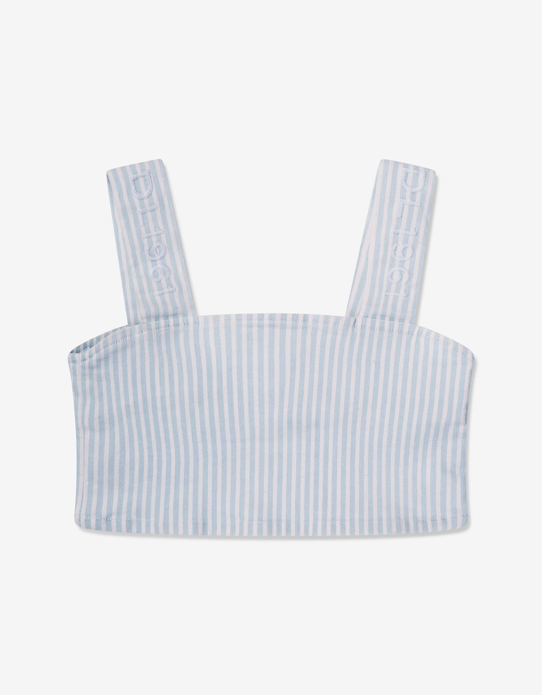 Girls Cora Striped Ruffled Crop Top in Blue