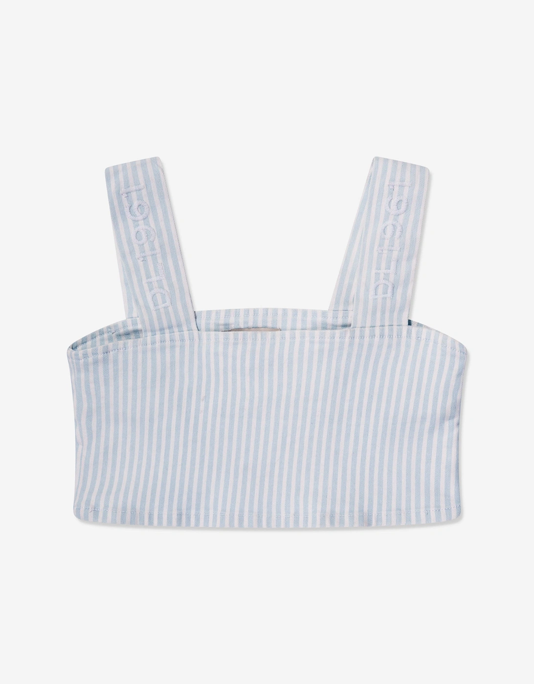 Girls Cora Striped Ruffled Crop Top in Blue, 6 of 5