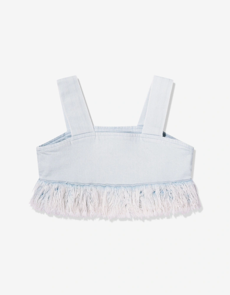 Girls Cora Denim Fur Crop Top in Blue