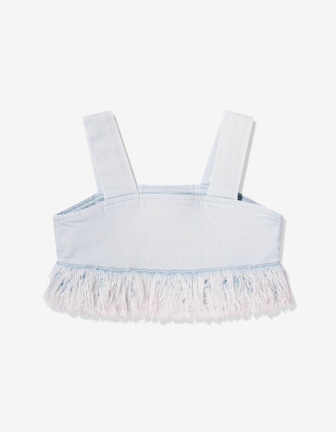 Girls Cora Denim Fur Crop Top in Blue, 6 of 5