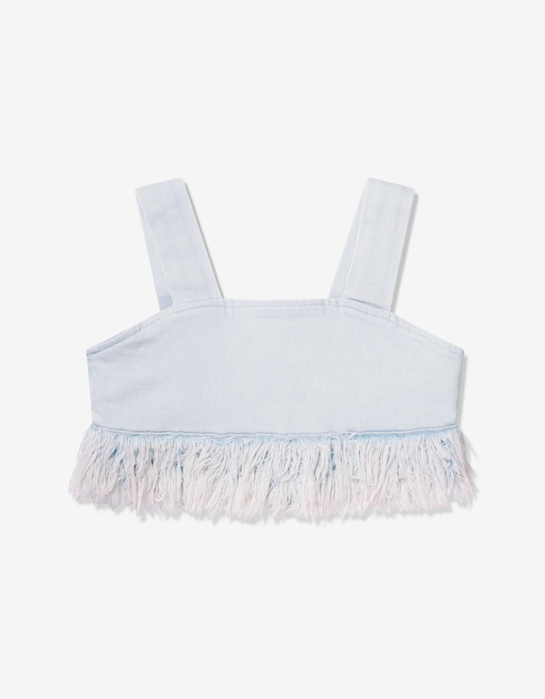 Girls Cora Denim Fur Crop Top in Blue