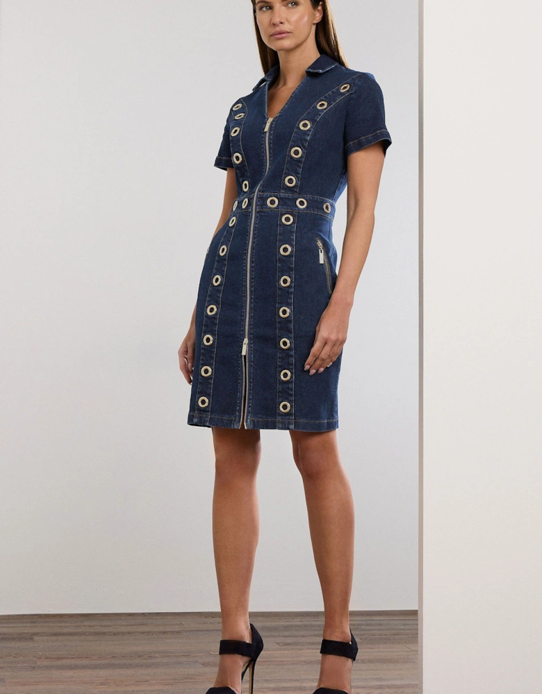 Denim Eyelet Mini Dress