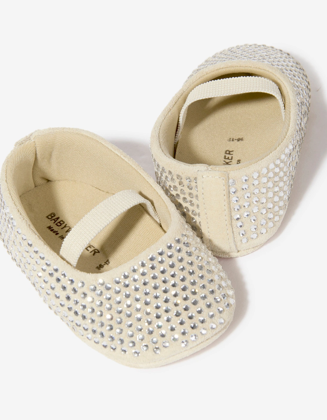 BABYWALKER Baby Girls Leather Diamonds Allover Ballerinas in Beige