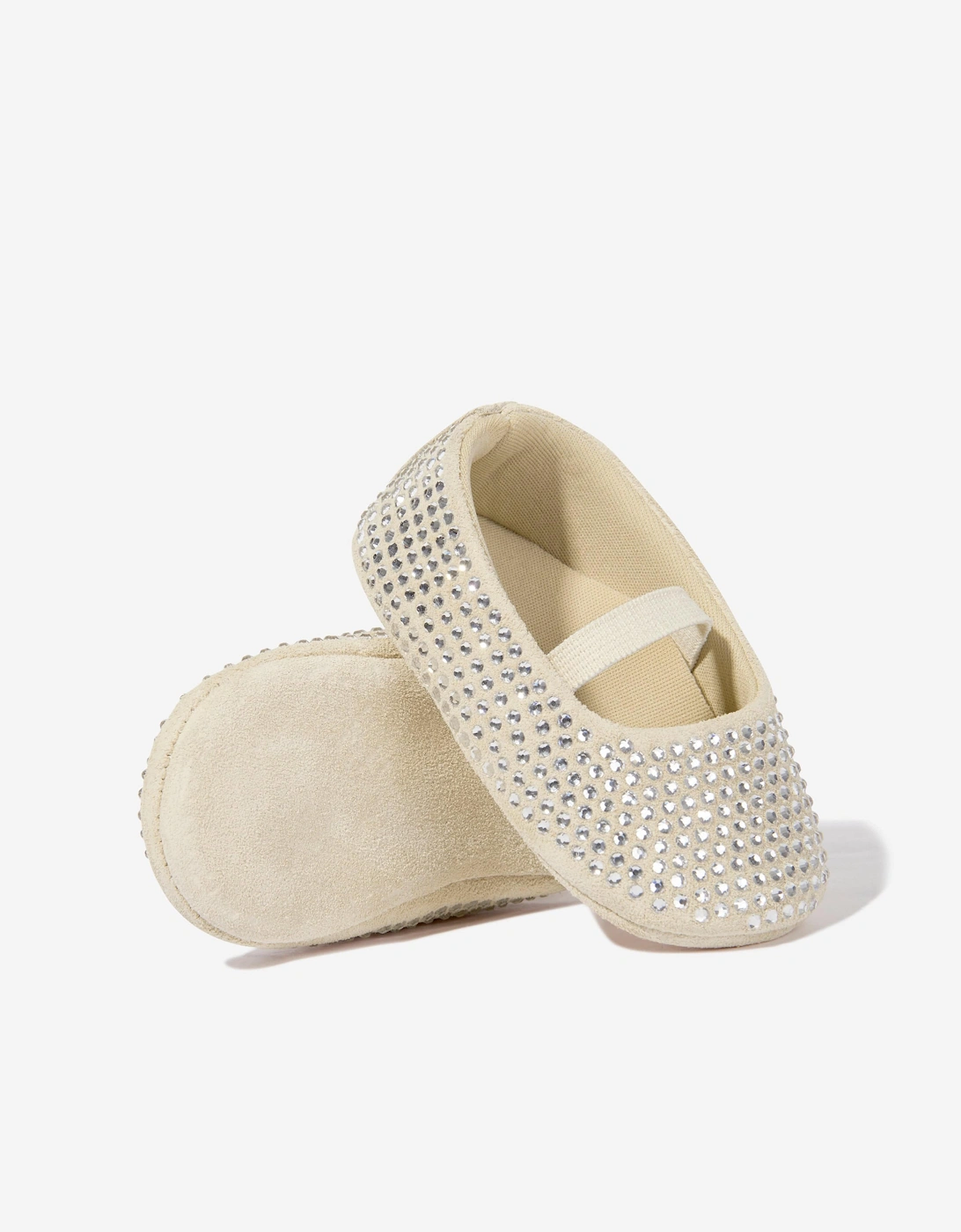 BABYWALKER Baby Girls Leather Diamonds Allover Ballerinas in Beige