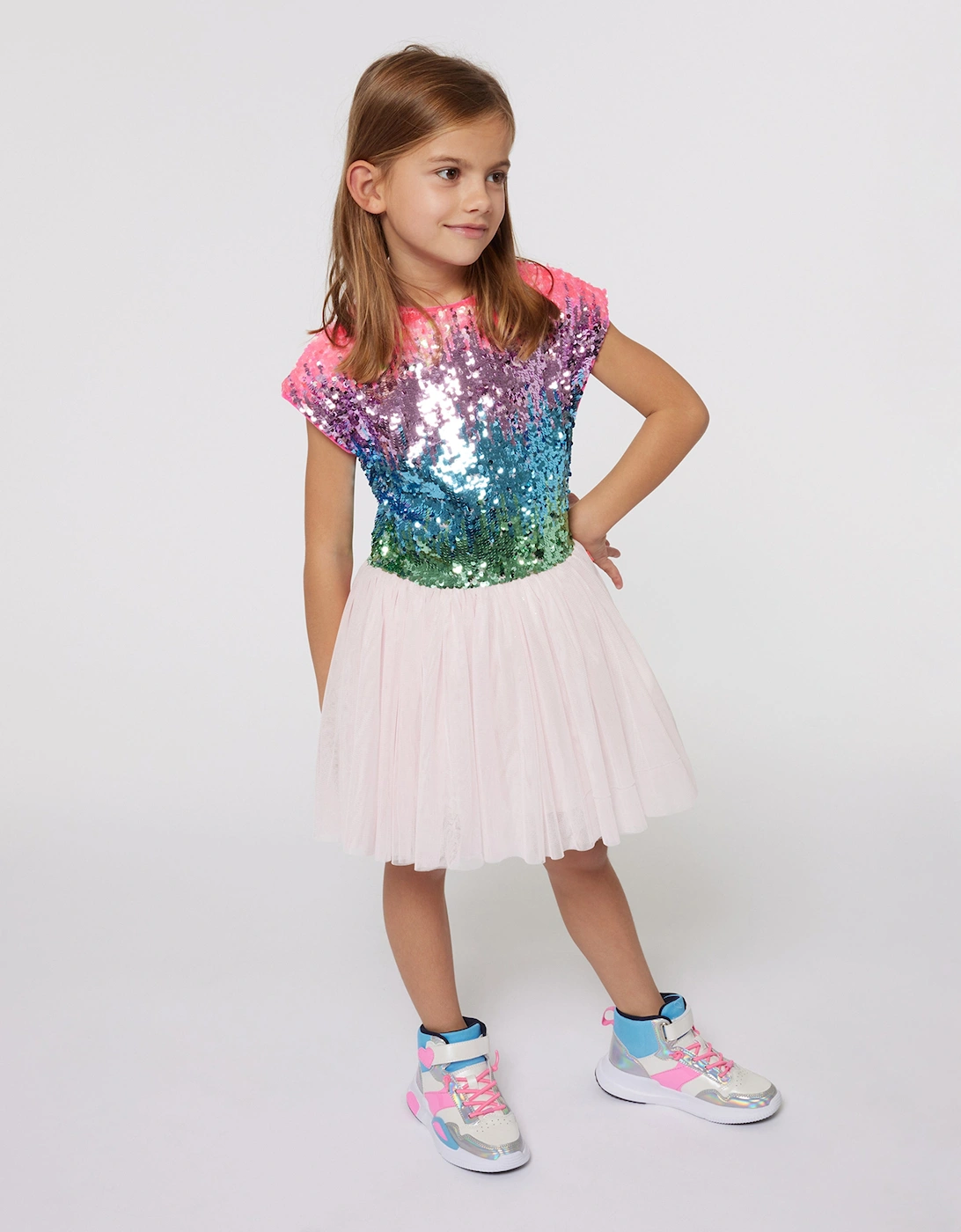 Billieblush Girls Sequin And Mesh Occasion Dress in Pink