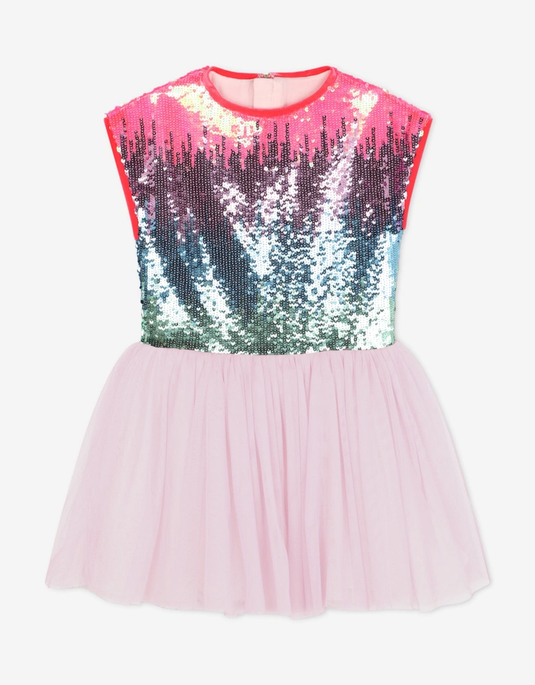 Billieblush Girls Sequin And Mesh Occasion Dress in Pink
