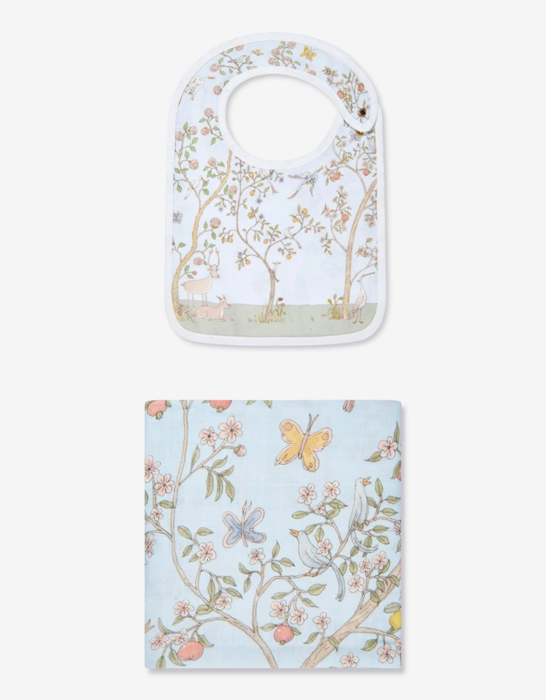 Baby Boys In Bloom Swaddle And Satin Bib Set in Blue