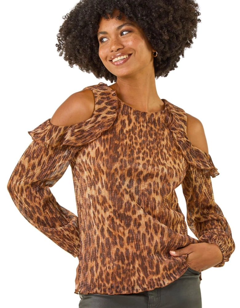 Animal Print Plisse Ruffle Top