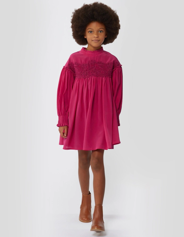 Girls Silk And Lace Detail Ceremony Dress in Pink