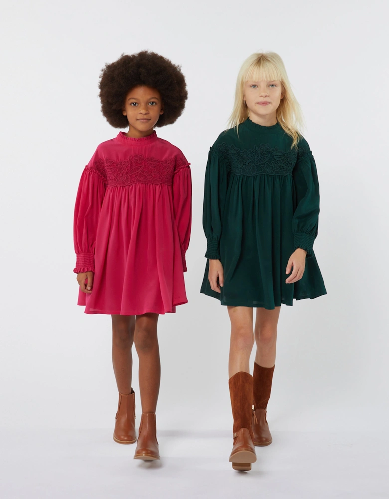 Girls Silk And Lace Detail Ceremony Dress in Pink