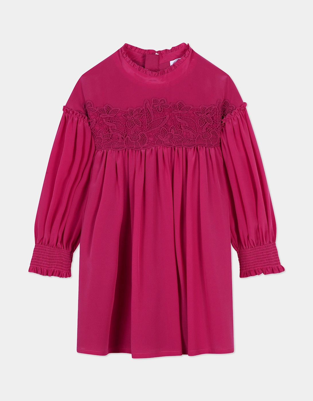 Girls Silk And Lace Detail Ceremony Dress in Pink
