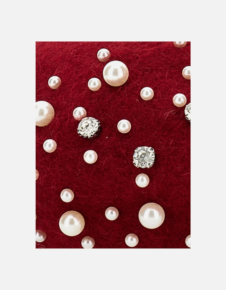 Girls Pearl Applique Beret in Red
