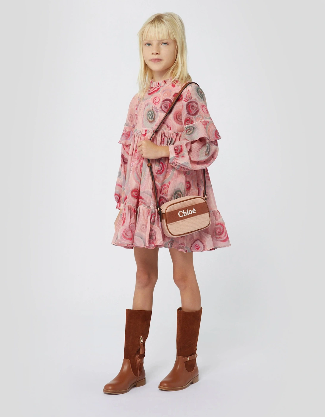 Chloé Girls Spiral Print Ceremony Dress in Pink - Size: 4 years