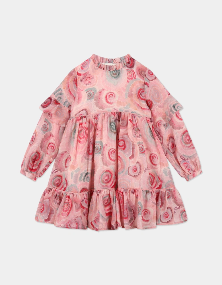 Girls Spiral Print Ceremony Dress in Pink