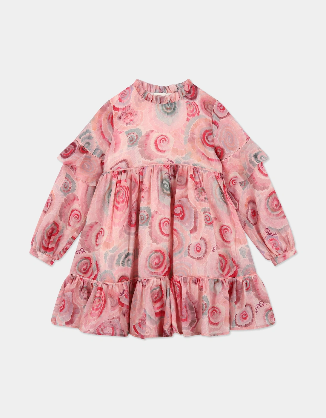 Girls Spiral Print Ceremony Dress in Pink