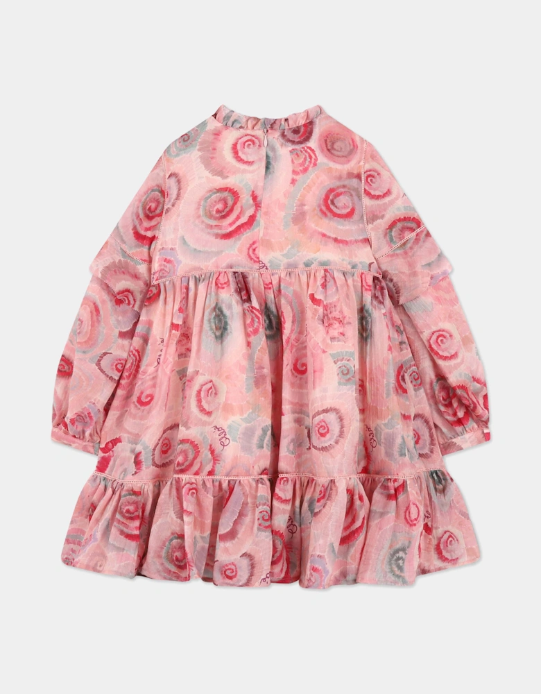 Girls Spiral Print Ceremony Dress in Pink