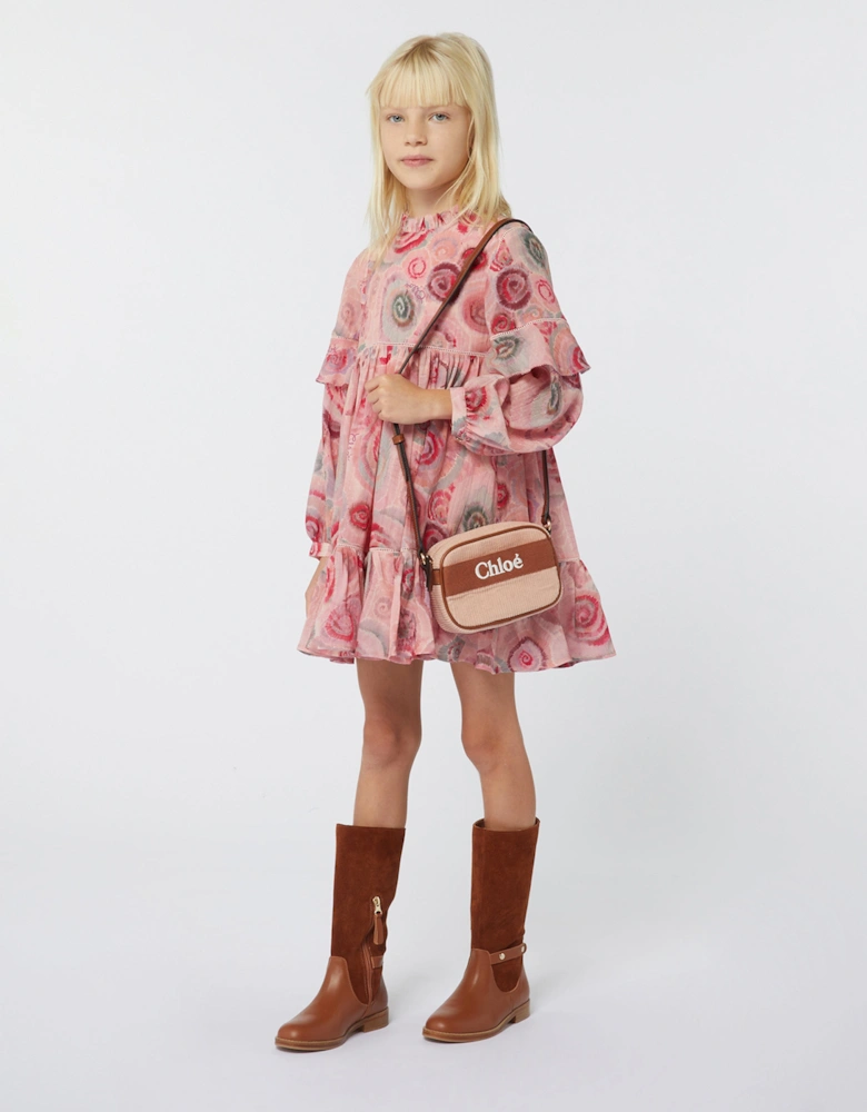 Girls Spiral Print Ceremony Dress in Pink