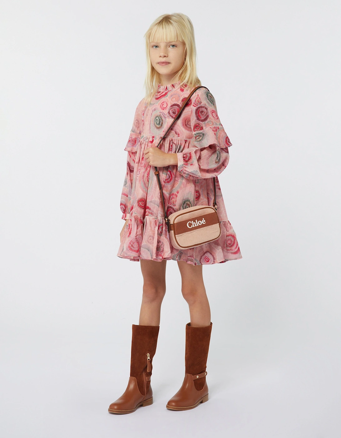 Girls Spiral Print Ceremony Dress in Pink