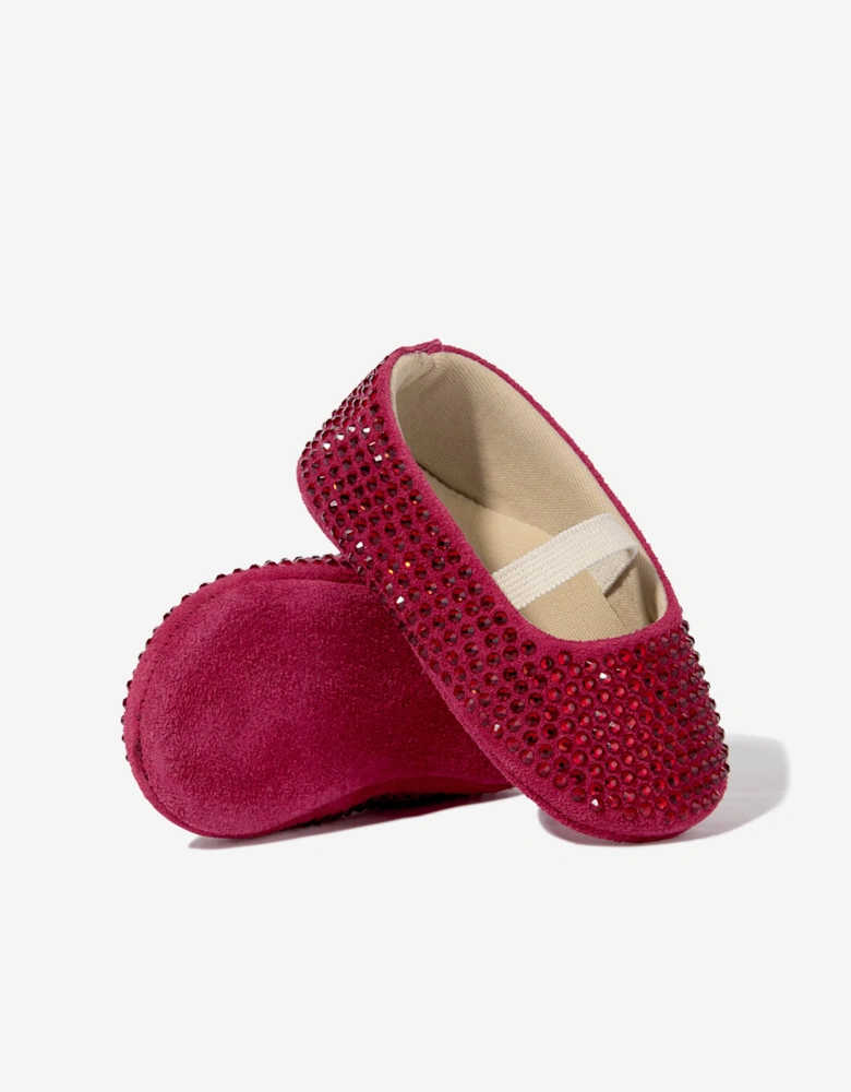 BABYWALKER Baby Girls Leather Diamonds Allover Ballerinas in Red