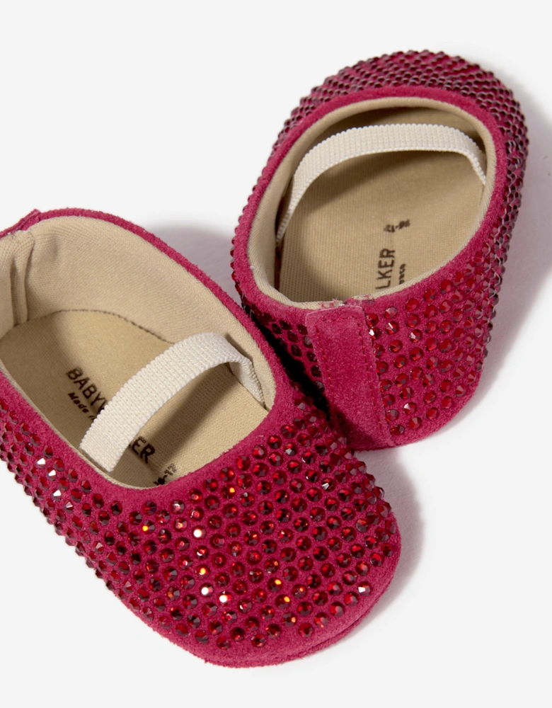 BABYWALKER Baby Girls Leather Diamonds Allover Ballerinas in Red