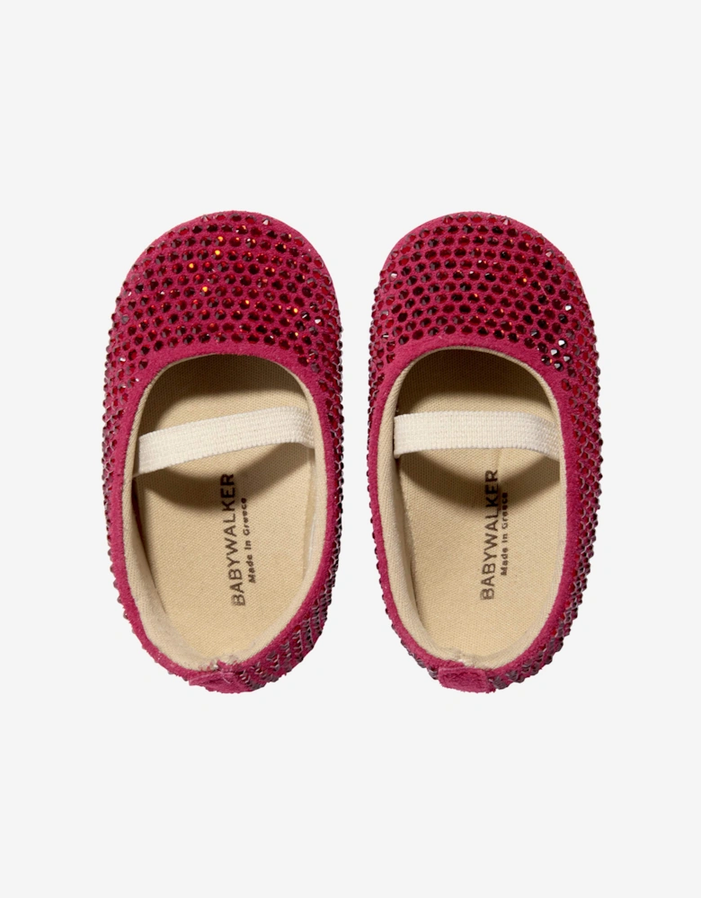 BABYWALKER Baby Girls Leather Diamonds Allover Ballerinas in Red