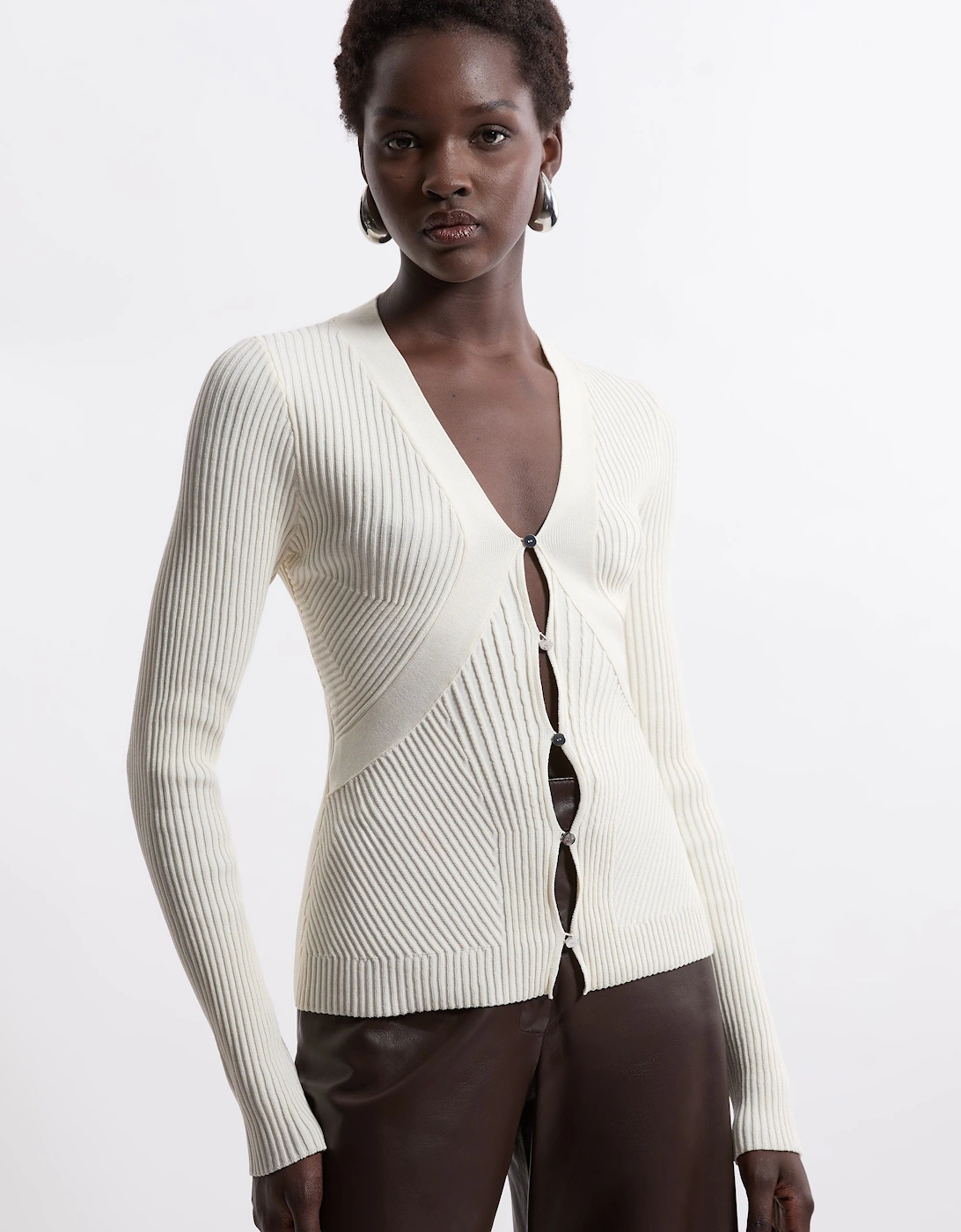 Viscose Blend Curve Rib Detail Knit Cardi, 2 of 1