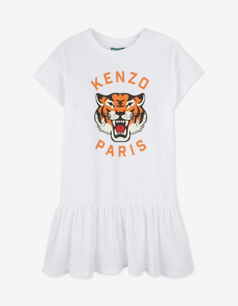 Girls Tiger Dress in White