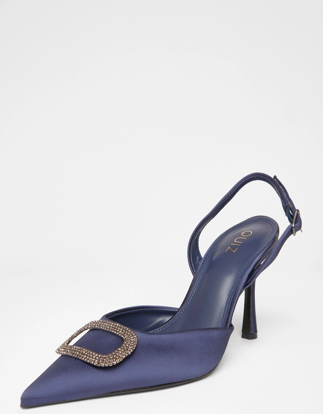 Navy Satin Brooch Court Heels, 2 of 1