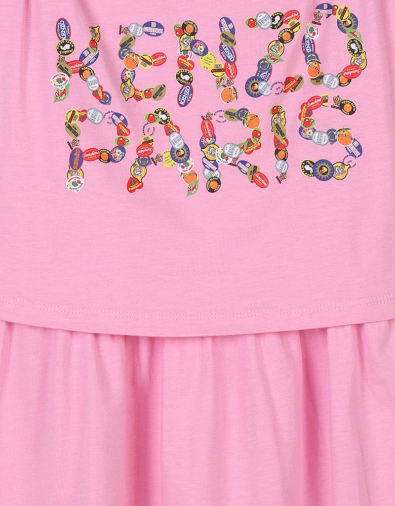 Girls Paris Logo Dress in Pink