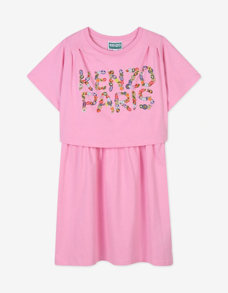 Girls Paris Logo Dress in Pink