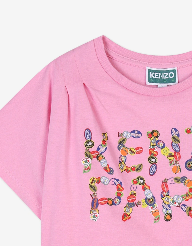 Girls Paris Logo Dress in Pink