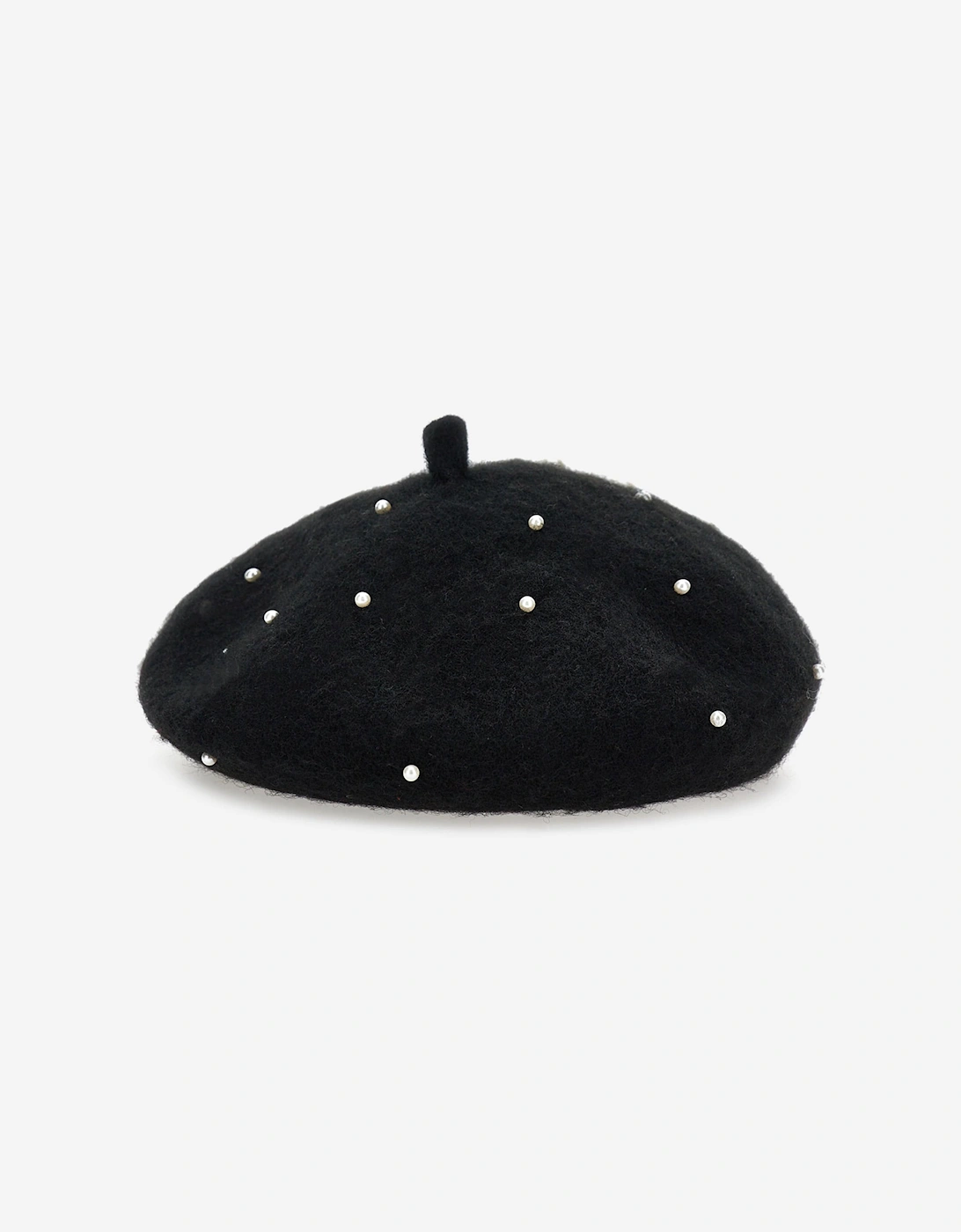Girls Pearl Applique Beret in Black