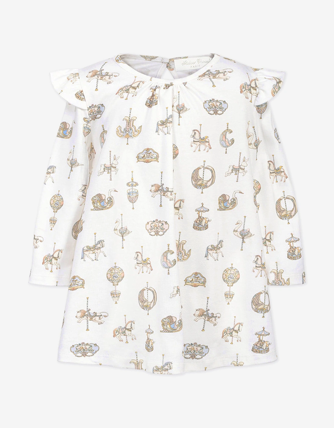 Baby Girls Carousel Jersey Dress in White, 5 of 4