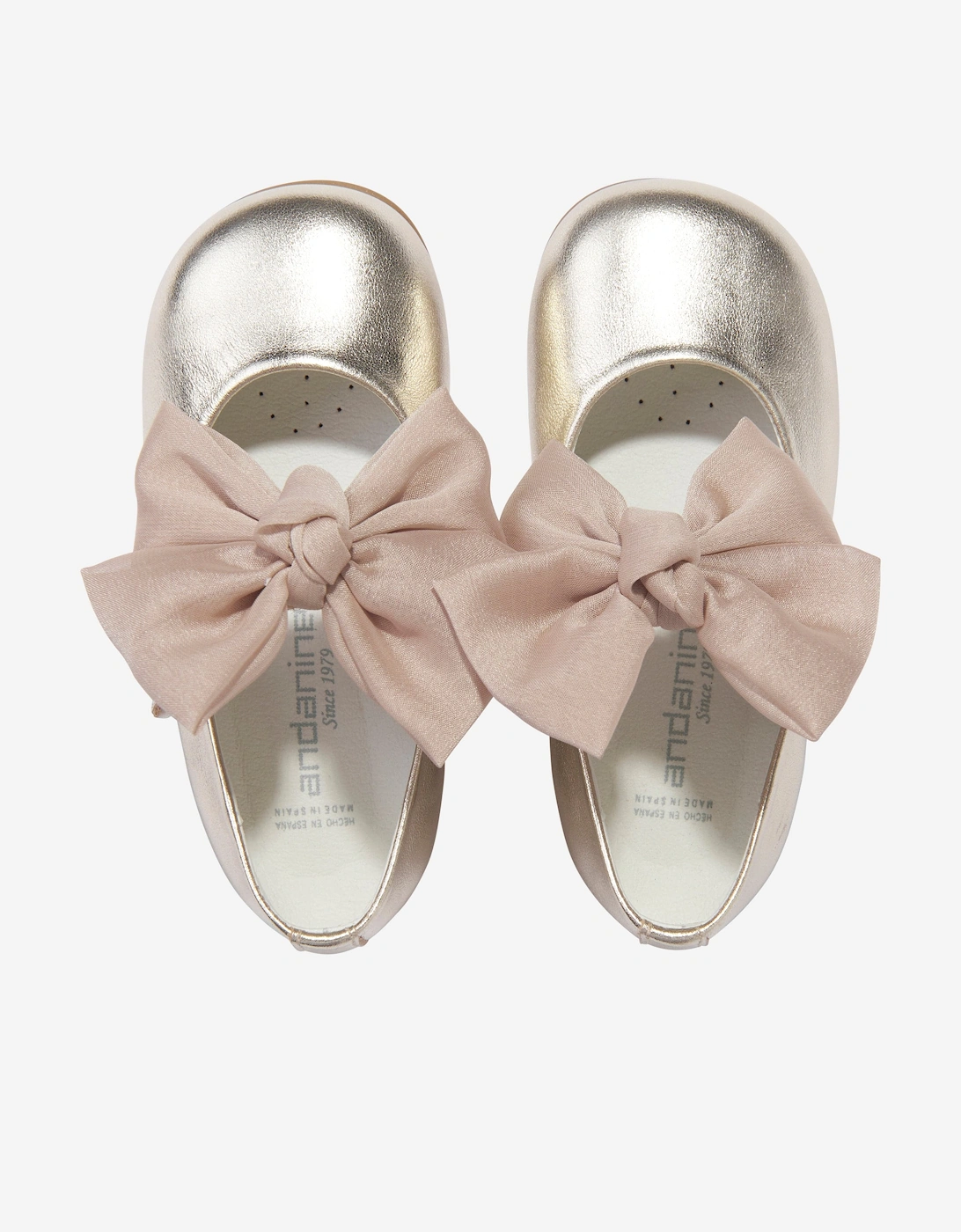 Girls Leather Bow Shoes in Gold