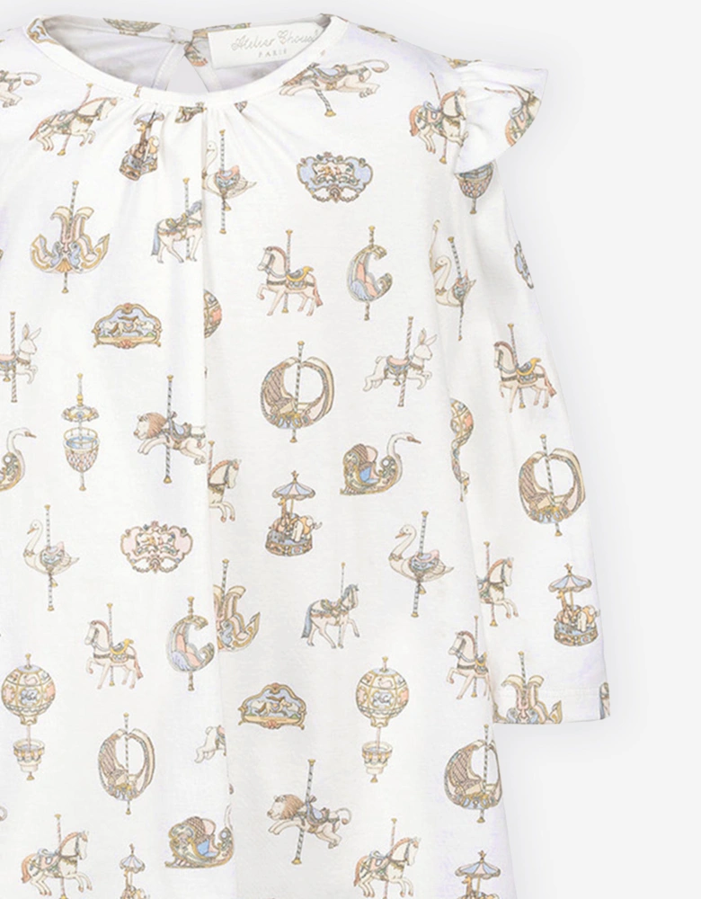 Baby Girls Carousel Jersey Dress in White