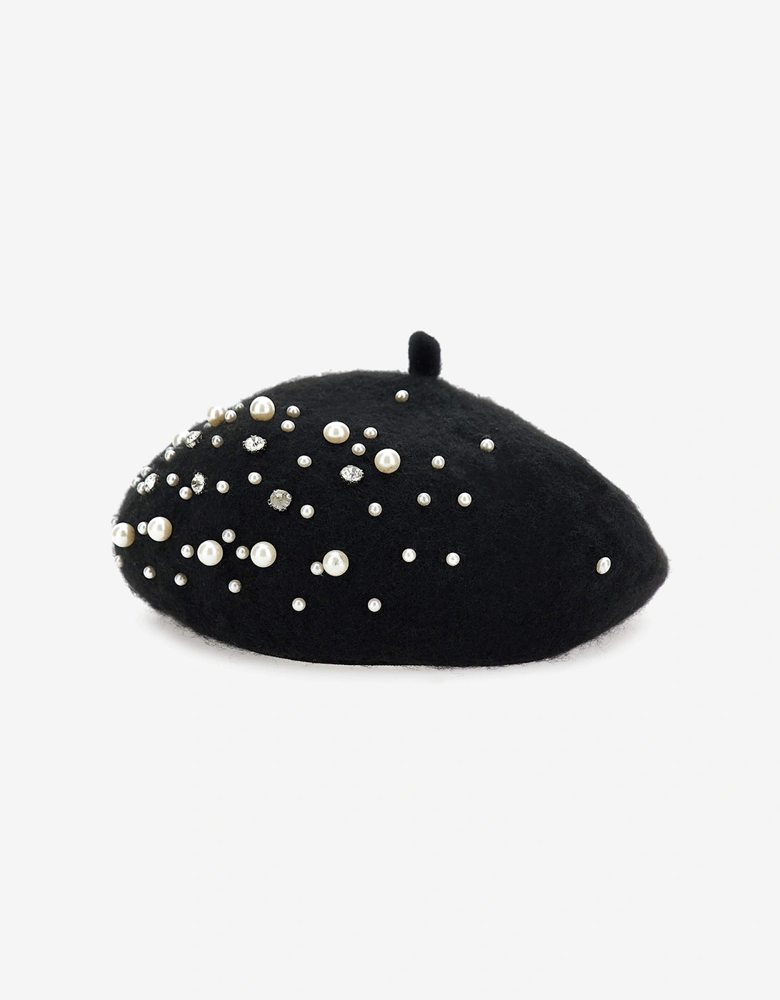 Girls Pearl Applique Beret in Black