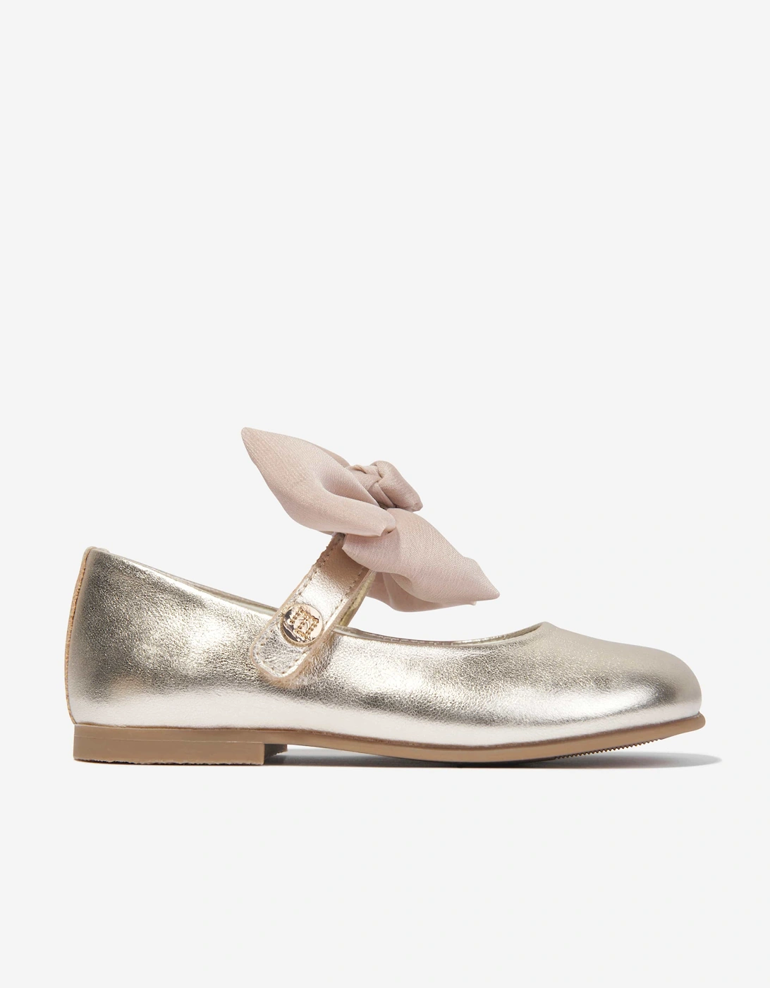Girls Leather Bow Shoes in Gold, 5 of 4