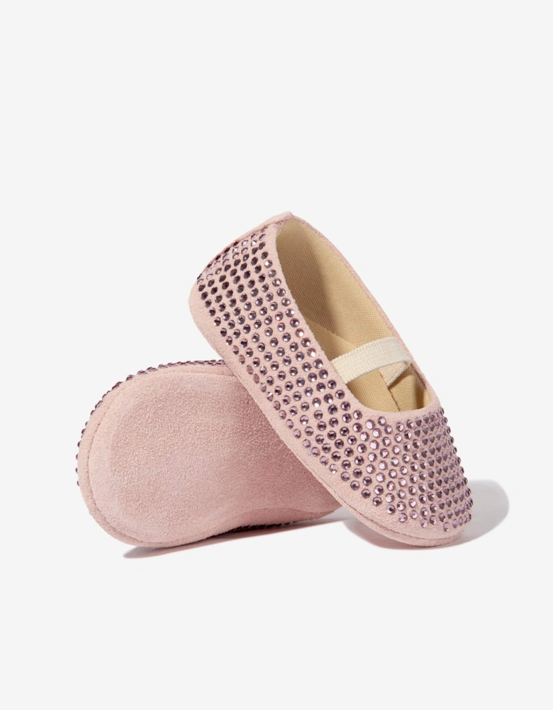 BABYWALKER Baby Girls Leather Diamonds Allover Ballerinas in Pink