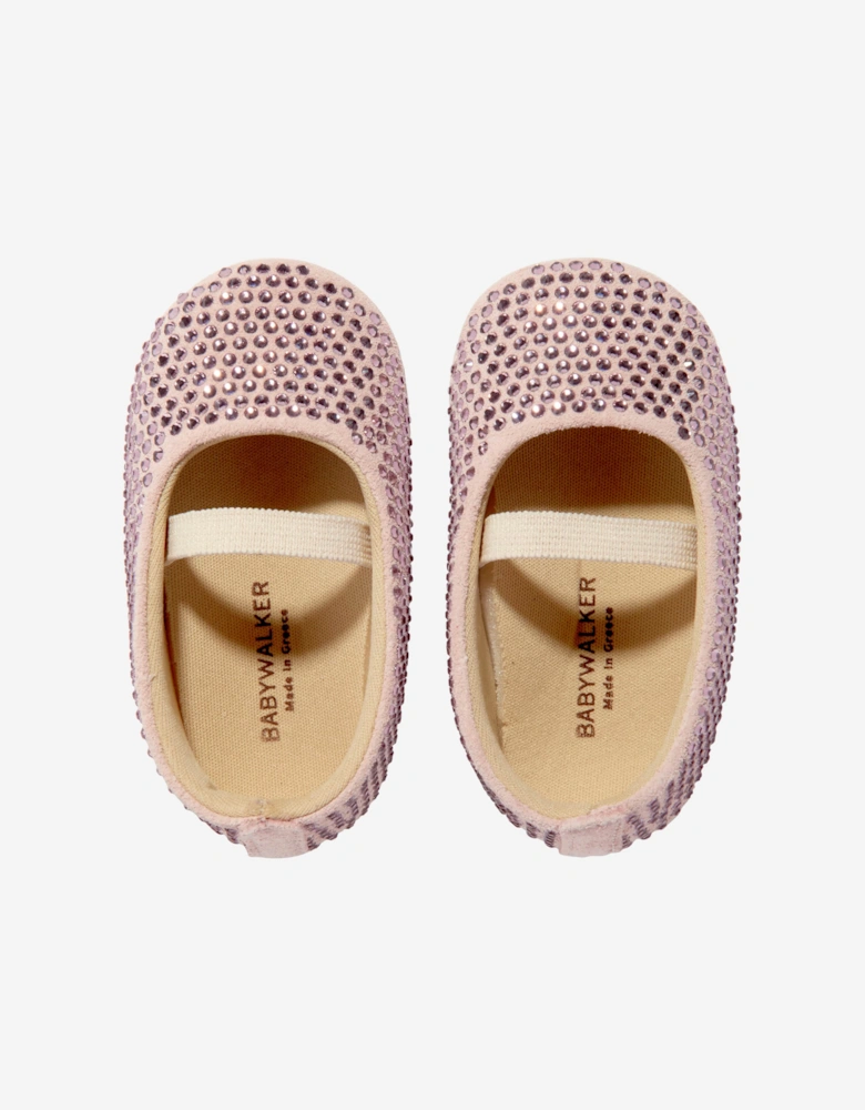 BABYWALKER Baby Girls Leather Diamonds Allover Ballerinas in Pink