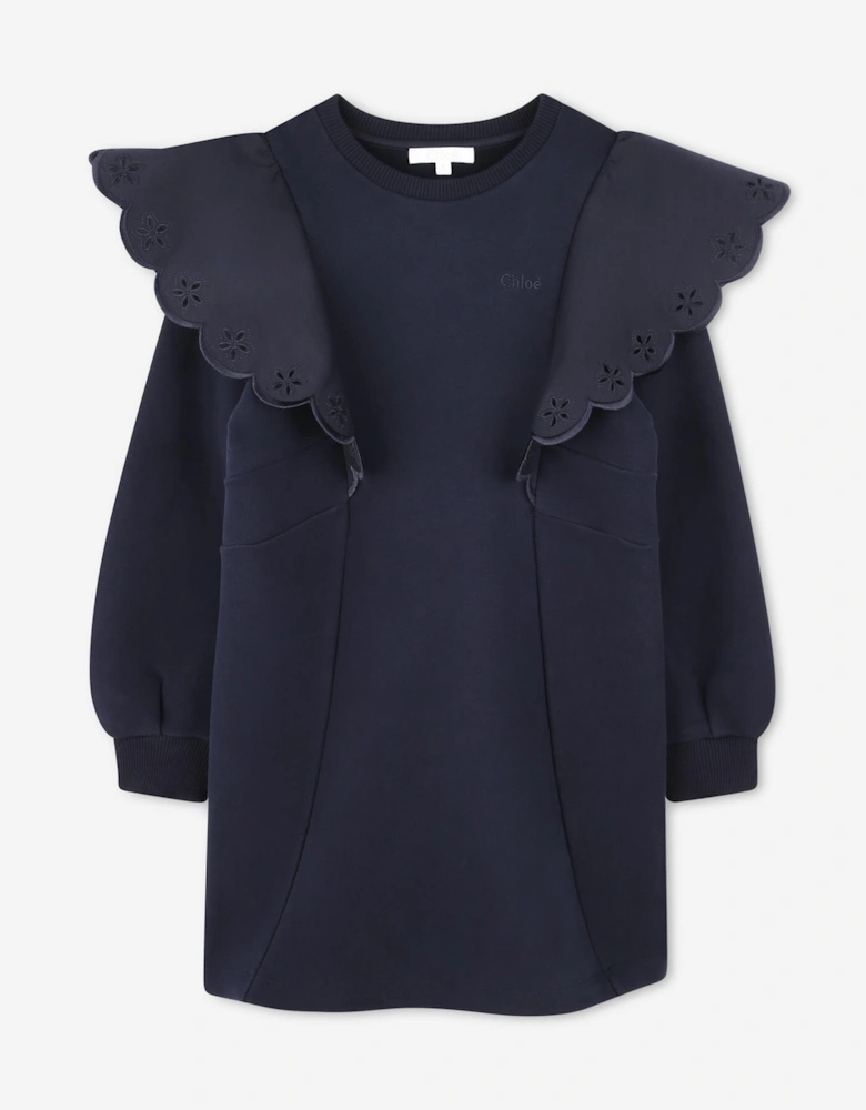Girls Ruffle Sweater Dress in Navy